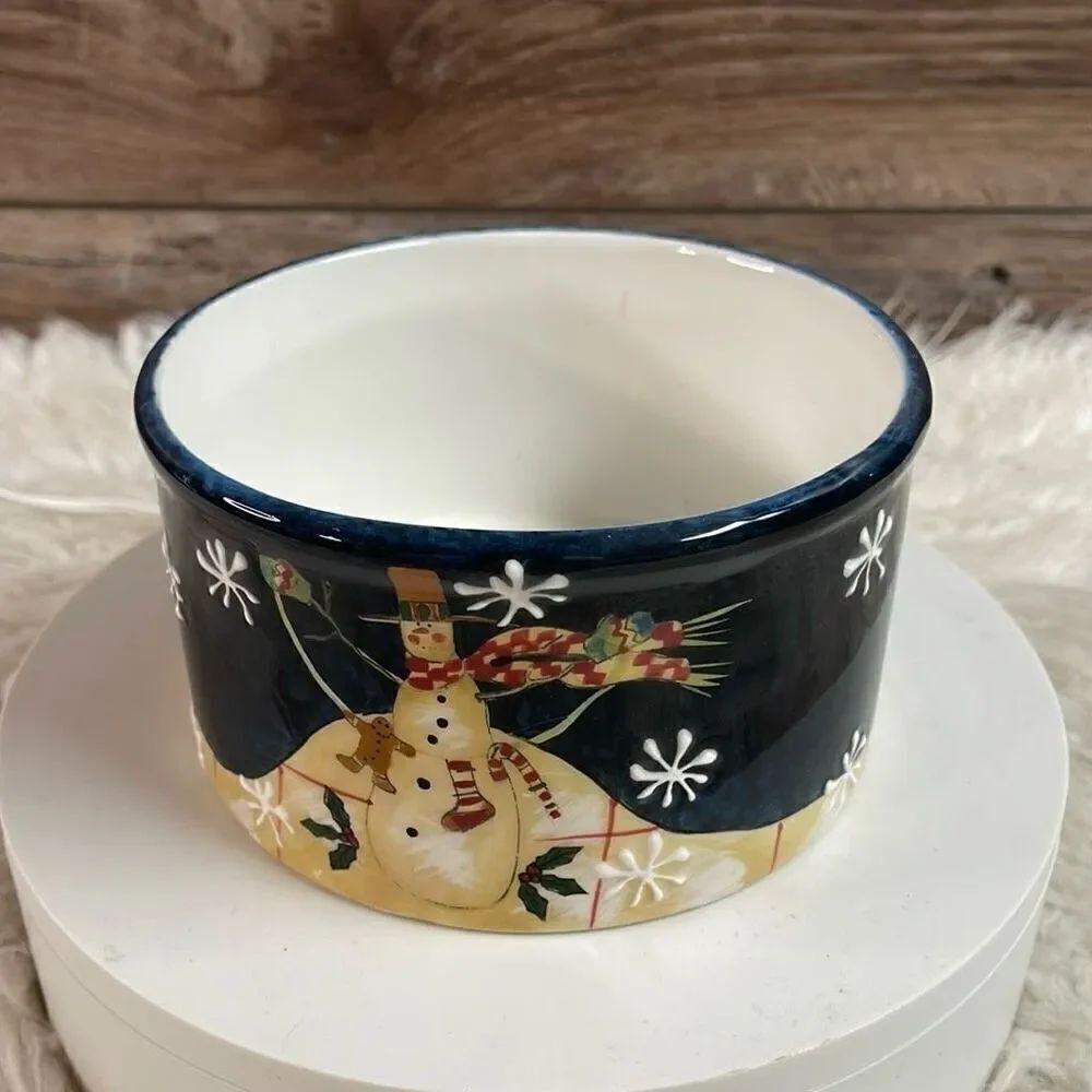 CERTIFIED INT’L Susan Wiget Certified Ceramic Snowman 2.75x5” Candle Holder Dip